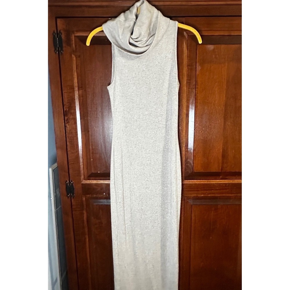 Forever 21 Women Gray Sleeveless Cowl Neck Ribbed Knit Maxi Column Dress Small